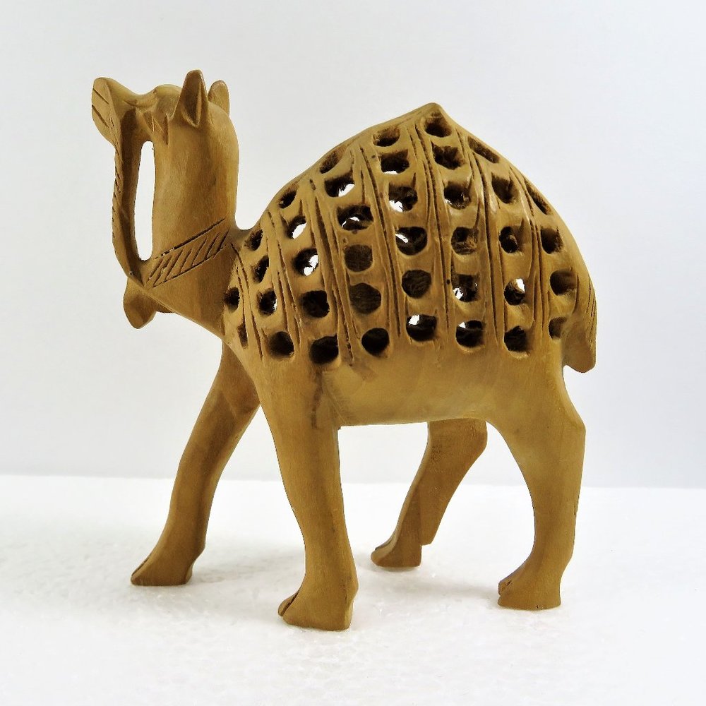 Vintage JALI STYLE Carved Wood Pregnant Mother Camel With Baby Inside 4.5" Tall